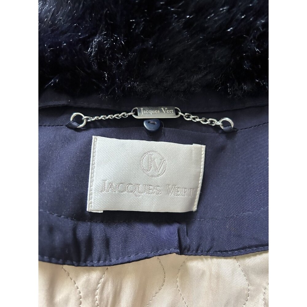 Jacques Vert Purple Plum Long Overcoat Button Up Faux Fur Trim Women’s - Picture 9 of 11